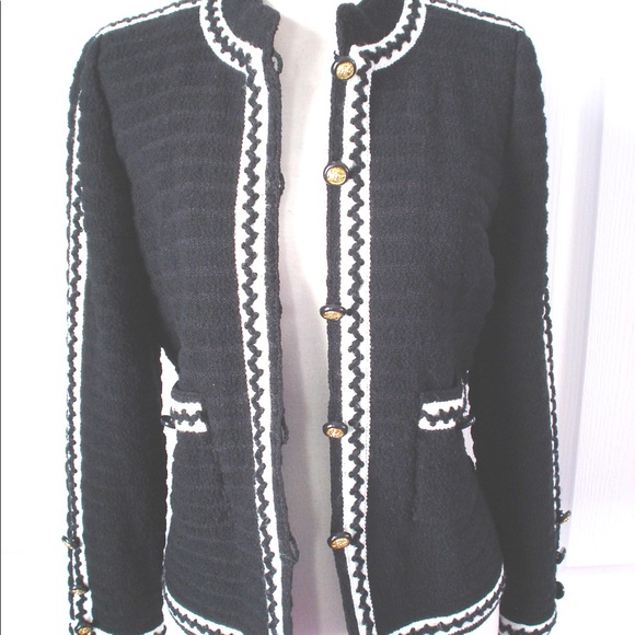 Vintage ADOLFO Black Wool Boucle Jacket+ Pleated Skirt Suit Saks Fifth Ave 36 - Picture 11 of 16